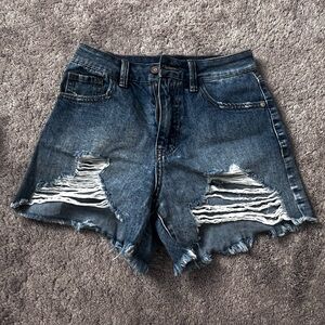 Ripped mom jean shorts